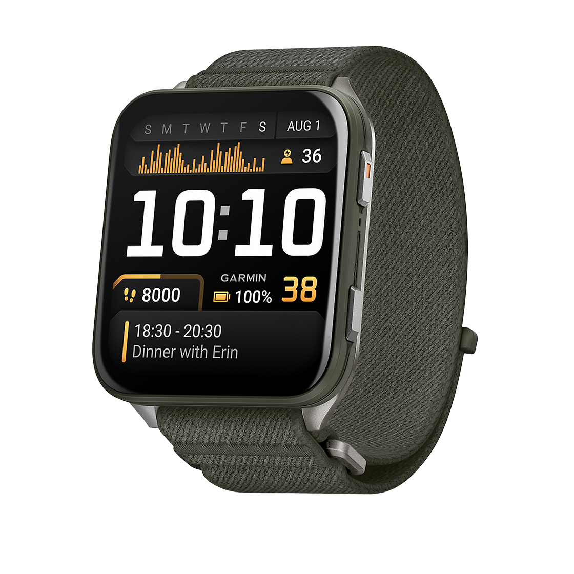 Garmin GARMIN VENU X1 TITANIUM CASEBACK AND MOSS NYLON BAND Front